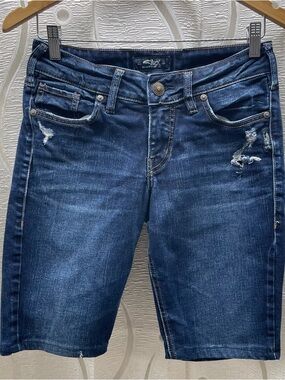 Silver Jeans Elyse Slim Boot Cut Womens 26 Dark Wash Distressed Mid Rise Denim